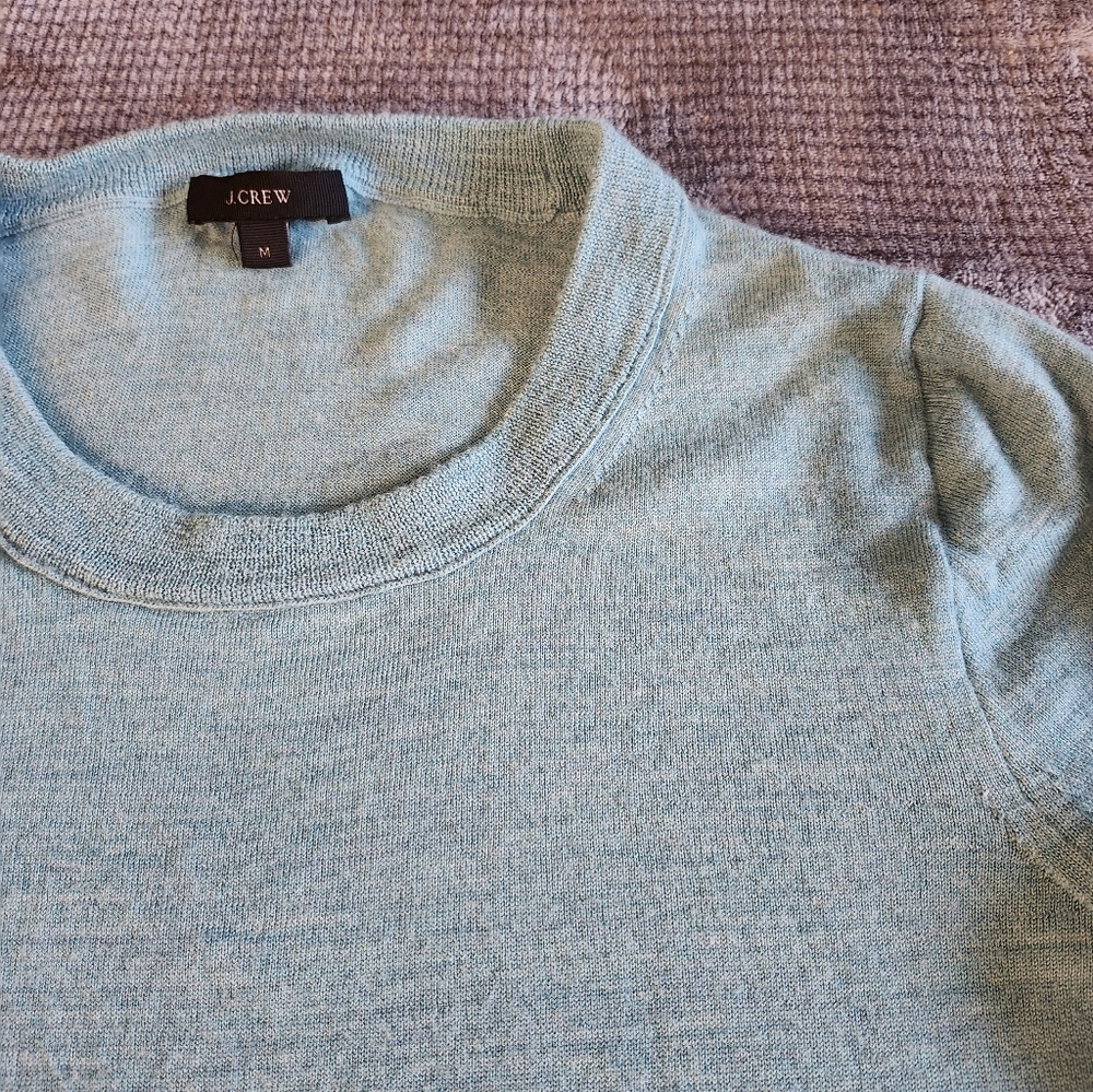 J. Crew 100 Wool Womens Long Sleeve Crew Neck Tiffany Blue Med Classic Preppy,